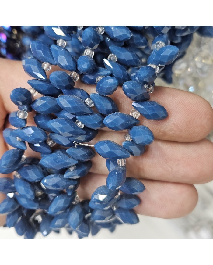 12x5mm İpe Dizili Yandan Delikli Damla Kristal Boncuk Mat Deniz Mavisi - 1 Dizi