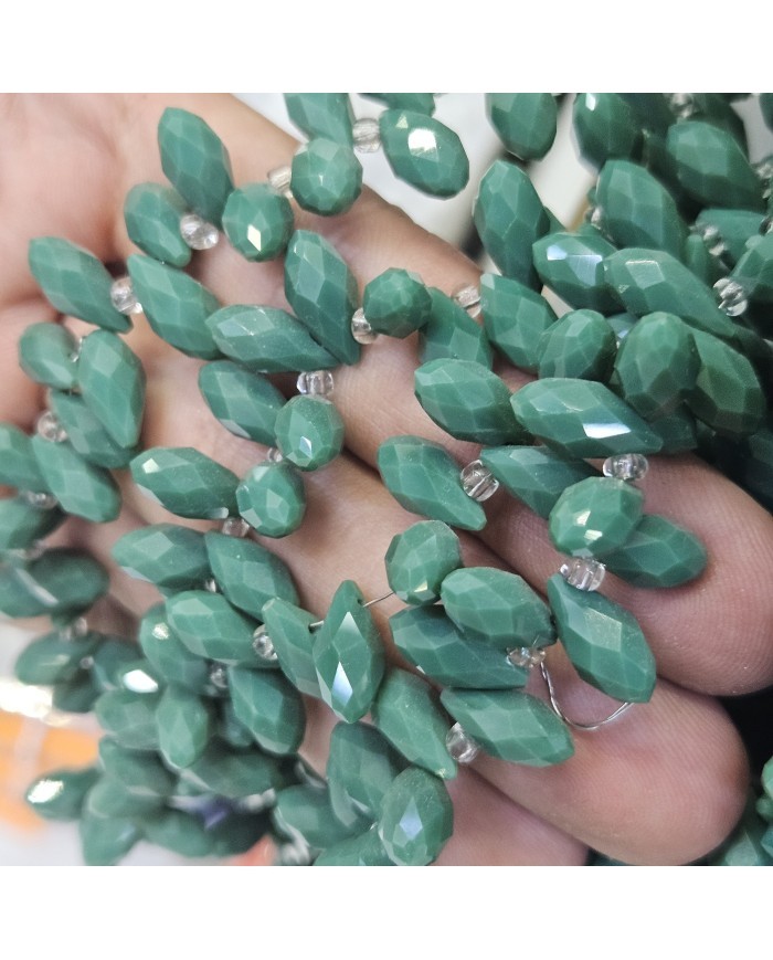 12x5mm İpe Dizili Yandan Delikli Damla Kristal Boncuk Mat Koyu Yeşil - 1 Dizi