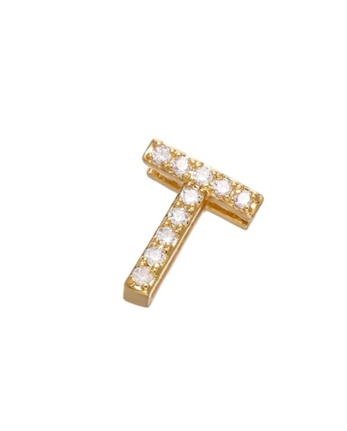 Altın Renk Taşlı Harf - T Harfi -2 Adet