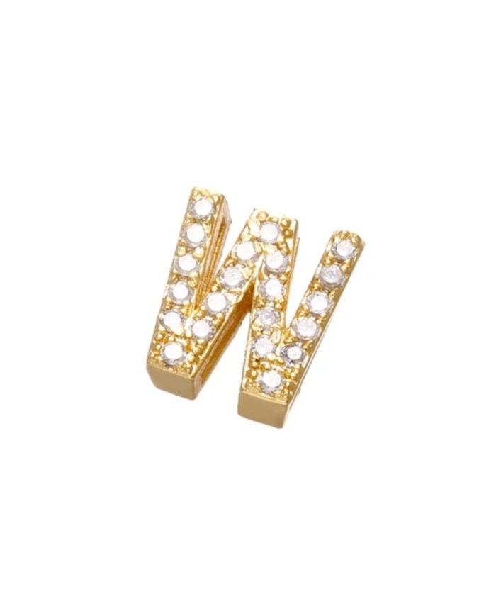 Altın Renk Taşlı Harf - W Harfi -2 Adet