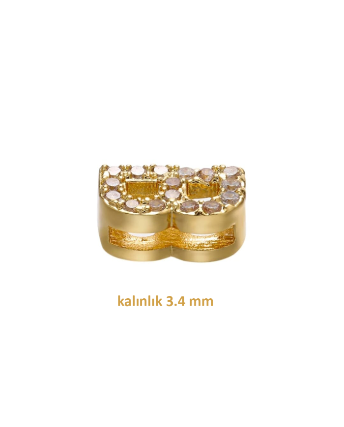 Altın Renk Taşlı Harf - R Harfi -2 Adet