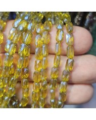 4x7mm İpe Dizili Petekli Elips Kristal Boncuk Şeffaf Altın Sarı - 1 Dizi