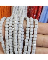 4mm İpe Dizili Küp Kristal Boncuk Mat Kül Gri - 1 Dizi