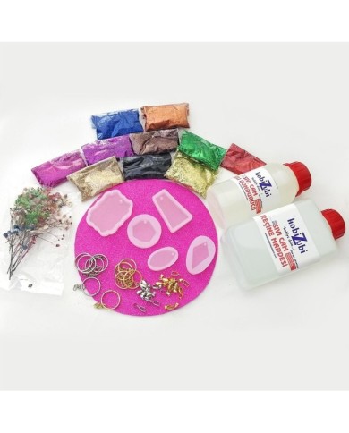 Reçine Epoksi Seti - Anahtarlık Kalıpları (750ml reçine) - E15.A3.A11.E12.417 Sim Rengi Lacivert