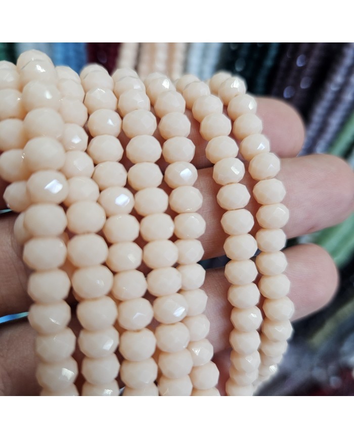 6mm İpe Dizili Kristal Boncuk Mat Somon - 10 Dizi