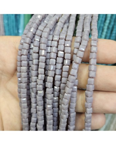4mm İpe Dizili Küp Kristal Boncuk Mat Gri - 1 Dizi