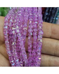 4mm İpe Dizili Küp Kristal Boncuk Şeffaf Janjanlı Fuşya - 1 Dizi