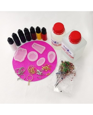 Reçine Epoksi Seti - Anahtarlık Kalıpları (375ml reçine) - E15.A3.A11.E12.417 Pigment Rengi Seçiniz Beyaz