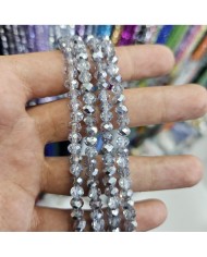 6mm İpe Dizili Kristal Boncuk Aynalı Gümüş - 10 Dizi