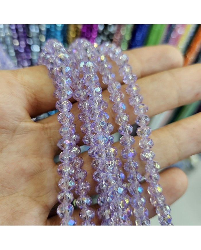 6mm İpe Dizili Kristal Boncuk Şeffaf Janjanlı Lila - 10 Dizi