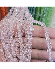 4mm İpe Dizili Küp Kristal Boncuk Şeffaf Janjanlı Pembe - 1 Dizi