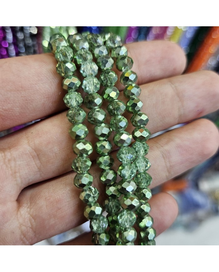 6mm İpe Dizili Kristal Boncuk Metalik Kaplama Yeşil - 10 Dizi
