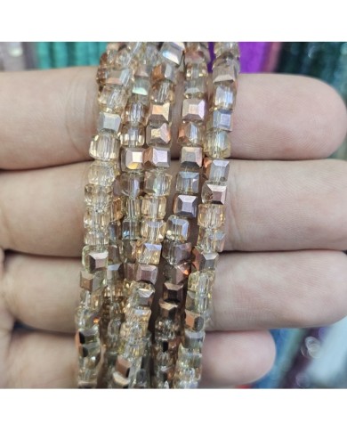 4mm İpe Dizili Küp Kristal Boncuk Metalik Kaplama Aynalı Kahve - 1 Dizi