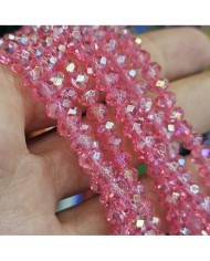 6mm İpe Dizili Kristal Boncuk Şeffaf Janjanlı Koyu Pembe - 10 Dizi