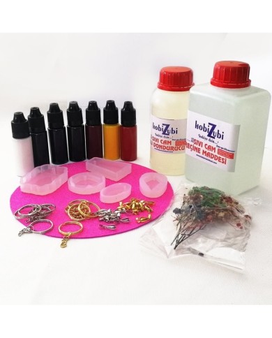 Reçine Epoksi Seti - Anahtarlık Kalıpları (750ml reçine) - E15.A3.A11.E12.417 Pigment Rengi Seçiniz Beyaz