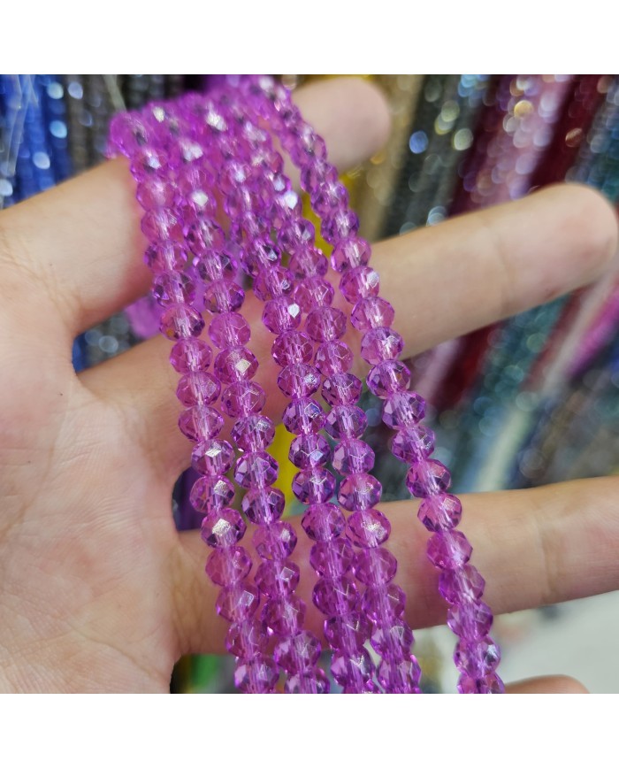 6mm İpe Dizili Kristal Boncuk Şeffaf Janjanlı Fuşya - 10 Dizi