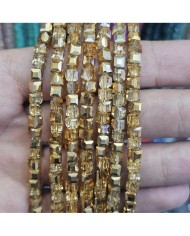 4mm İpe Dizili Küp Kristal Boncuk Metalik Kaplama Aynalı Janjanlı Altın - 1 Dizi
