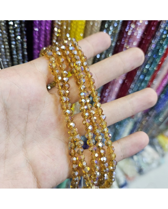 6mm İpe Dizili Kristal Boncuk Şeffaf Janjanlı Koyu Bal - 10 Dizi