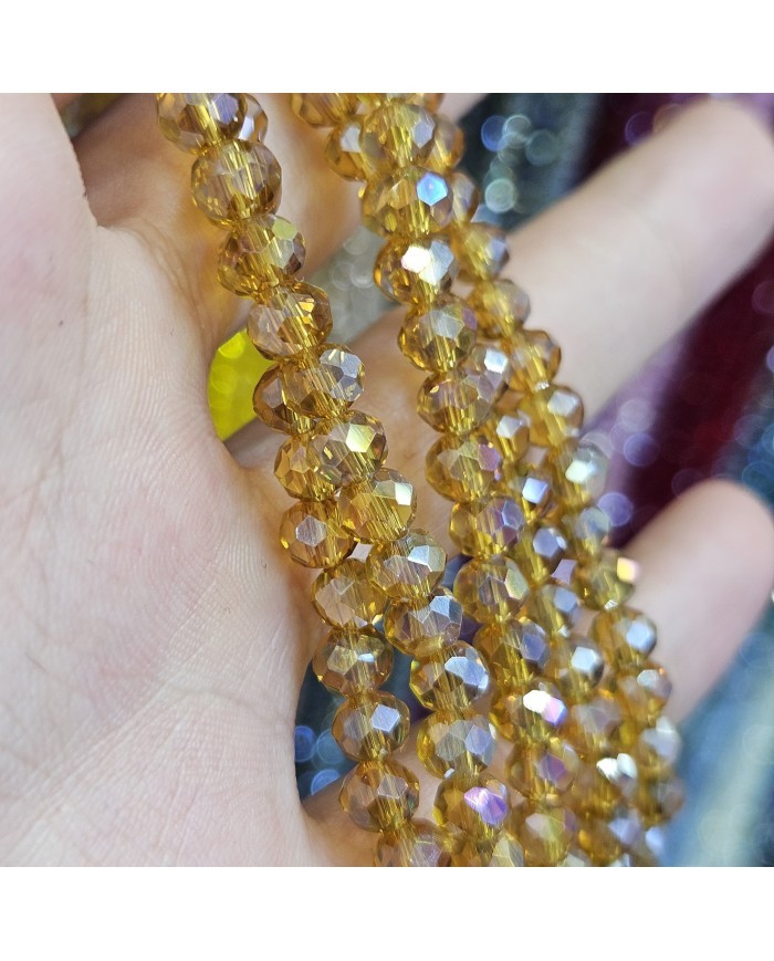6mm İpe Dizili Kristal Boncuk Şeffaf Janjanlı Koyu Bal - 10 Dizi