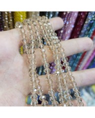6mm İpe Dizili Kristal Boncuk Şeffaf Krem - 10 Dizi