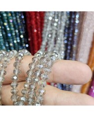 6mm İpe Dizili Kristal Boncuk Şeffaf Açık Gri - 10 Dizi