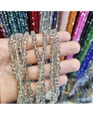 6mm İpe Dizili Kristal Boncuk Şeffaf Açık Gri - 10 Dizi