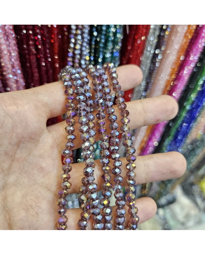 6mm İpe Dizili Kristal Boncuk Şeffaf JanJan Açık Mürdüm - 10 Dizi