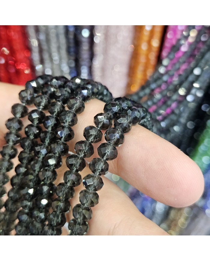 6mm İpe Dizili Kristal Boncuk Şeffaf Füme - 10 Dizi