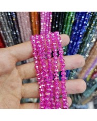 6mm İpe Dizili Kristal Boncuk Şeffaf Janjanlı Fuşya - 10 Dizi