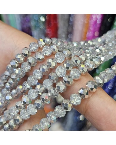 6mm İpe Dizili Kristal Boncuk Metalik Kaplama Çift Renk Gümüş - 10