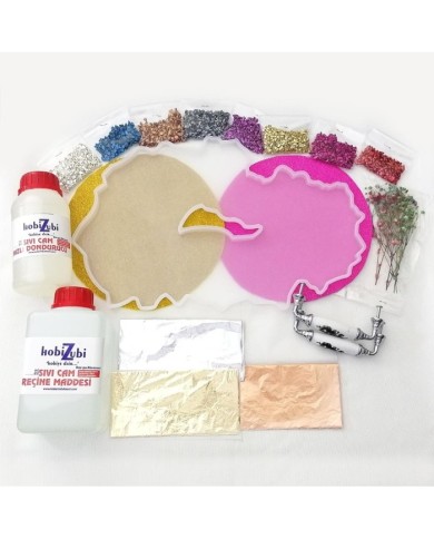 Reçine Epoksi Tepsi Seti - (750ml reçine) - 341 Cam Kırığı Mavi