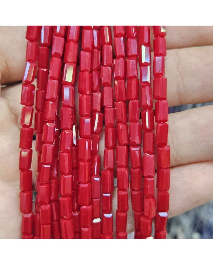 6mm İpe Dizili Baget Kristal Boncuk Mat Canlı Kırmızı - 1 Dizi