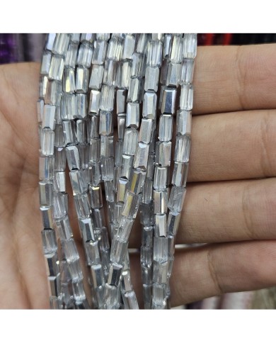 6mm İpe Dizili Baget Kristal Boncuk Metalik Kaplama Gri - 1 Dizi