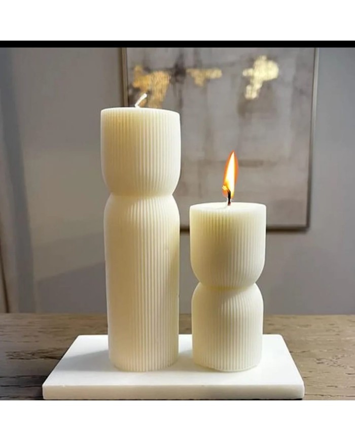 Desenli Büyük Sütun Mum Kalıbı - Hobi Silikon Kalıbı -Kod:1052