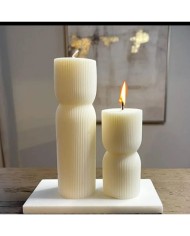 Desenli Büyük Sütun Mum Kalıbı - Hobi Silikon Kalıbı -Kod:1052