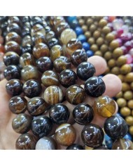 İpe Dizili Doğal Taş Boncuk - Kahve Akik - 14mm