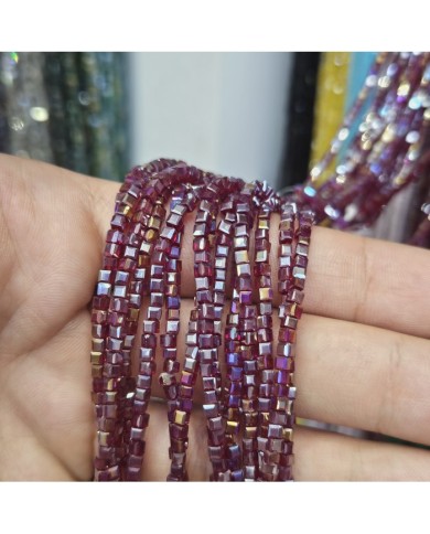 3mm İpe Dizili Küp Kristal Boncuk Metalik Kaplama Janjanlı Kızıl Kırmızı - 1 Dizi