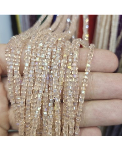 3mm İpe Dizili Küp Kristal Boncuk Şeffaf Şampanya  - 1 Dizi