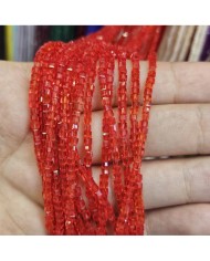 3mm İpe Dizili Küp Kristal Boncuk Şeffaf Alev Kırmızı - 1 Dizi