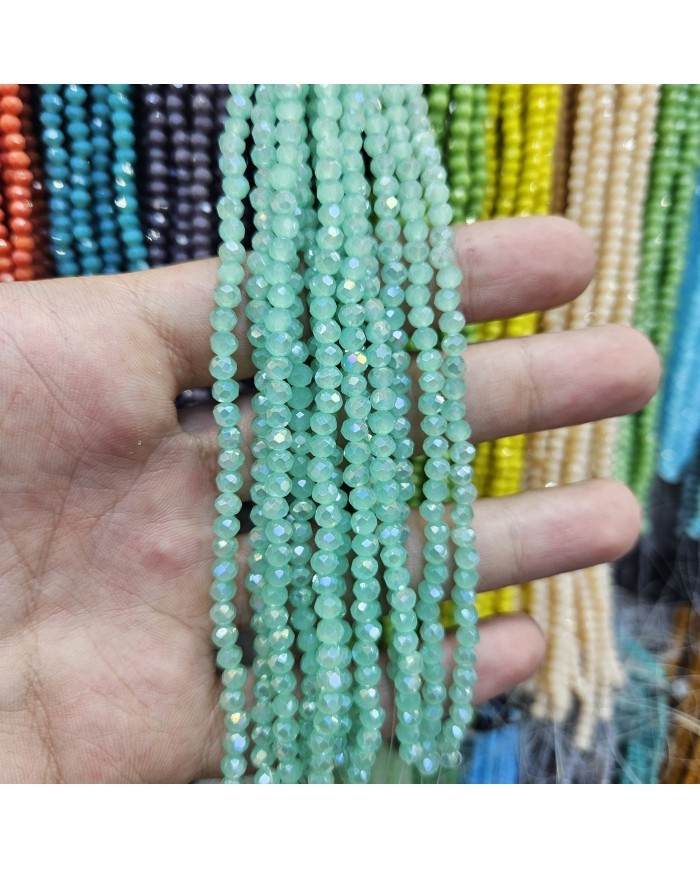 4mm İpe Dizili Kristal Boncuk Mat Janjanlı Açık Yeşil - 10 Dizi