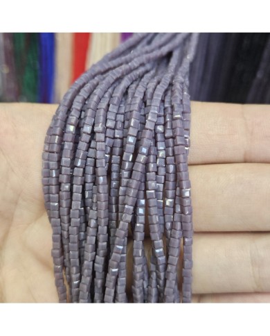 3mm İpe Dizili Küp Kristal Boncuk Mat Kül Moru - 1 Dizi