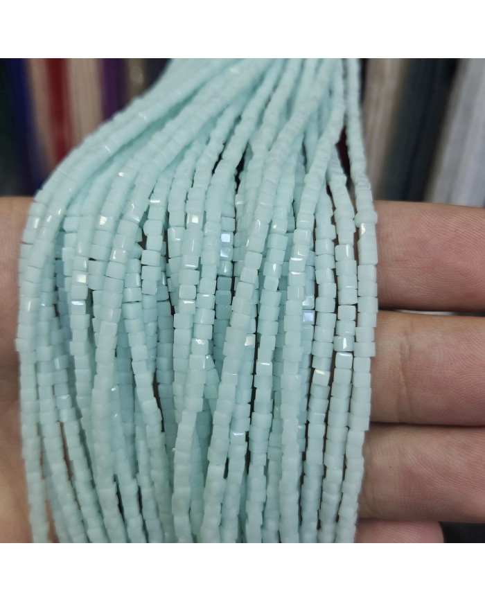 3mm İpe Dizili Küp Kristal Boncuk Mat Su Yeşili - 1 Dizi