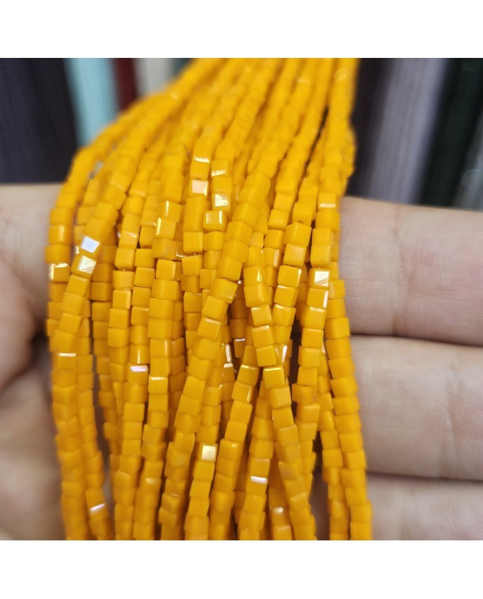 3mm İpe Dizili Küp Kristal Boncuk Mat Turuncu Sarı - 1 Dizi