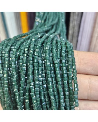 3mm İpe Dizili Küp Kristal Boncuk Mat Koyu Yeşil - 1 Dizi