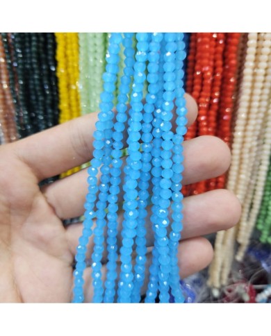 4mm İpe Dizili Kristal Boncuk Mat Canlı Mavi - 10 Dizi