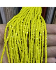 3mm İpe Dizili Küp Kristal Boncuk Mat Janjanlı Neon Sarı - 1 Dizi