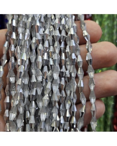 4mm İpe Dizili Arpa Mekik Kristal Boncuk Şeffaf Janjanlı Gri - 1 Dizi