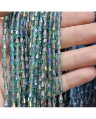 4mm İpe Dizili Arpa Mekik Kristal Boncuk Şeffaf Janjanlı Petrol Yeşili - 1 Dizi