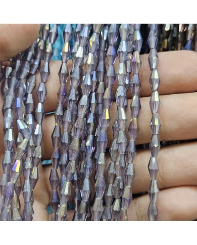 4mm İpe Dizili Arpa Mekik Kristal Boncuk Şeffaf Janjanlı Lila - 1 Dizi