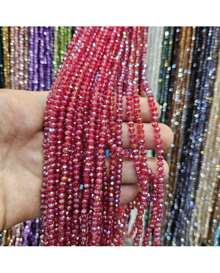 4mm İpe Dizili Kristal Boncuk Janjanlı Kırmızı - 10 Dizi